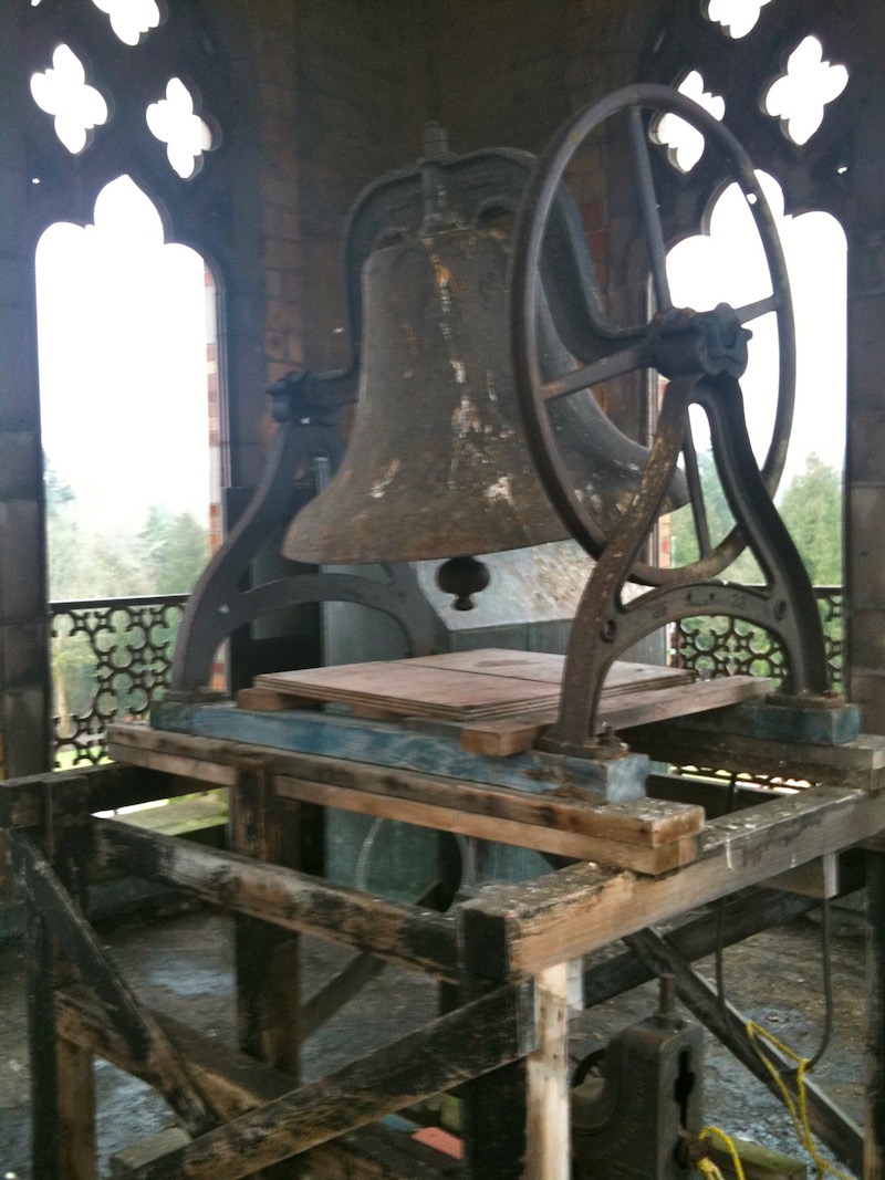 bell on wooden frame