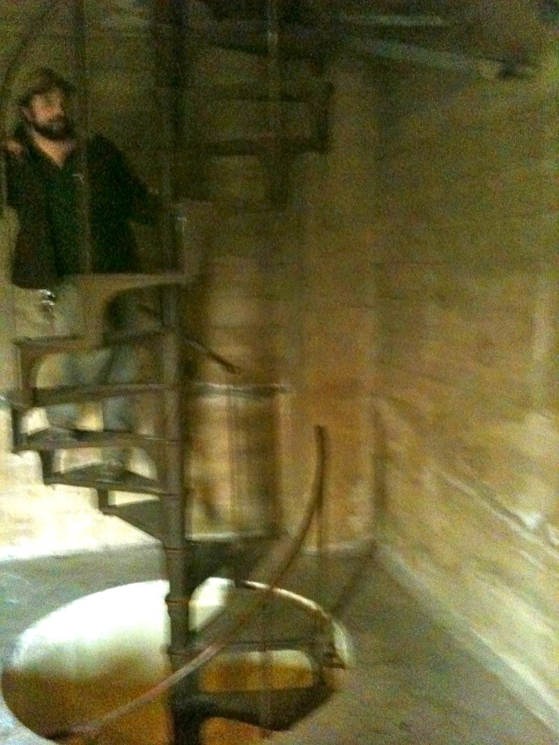 spiral stair with ranger climbing