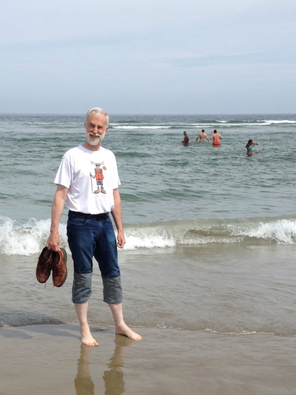 Larry barefoot in the Atlantic