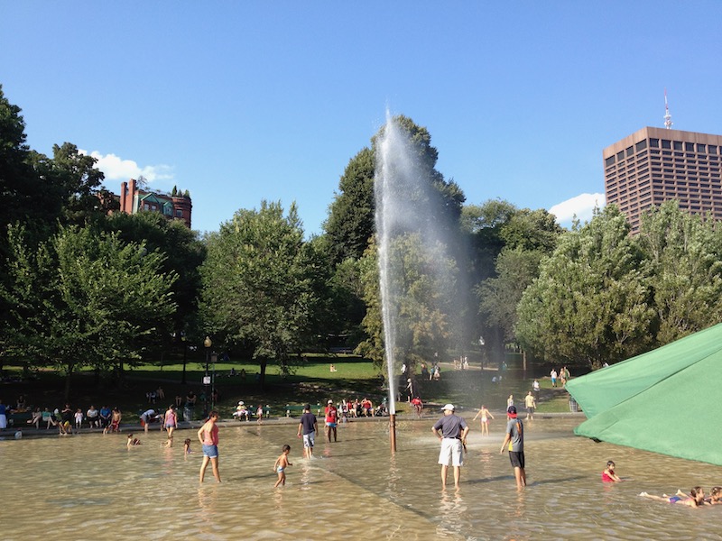Large shallow pool with kids playing