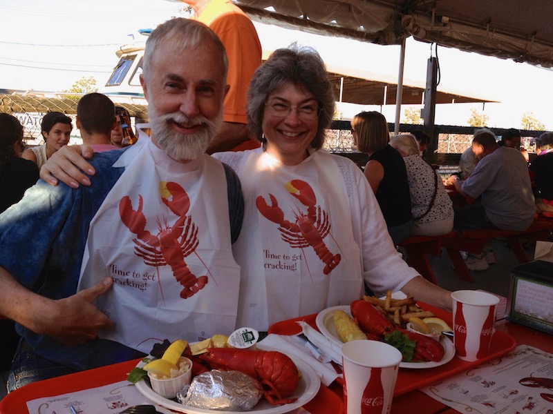 Larry and Melanie bibbed up to eat lobster