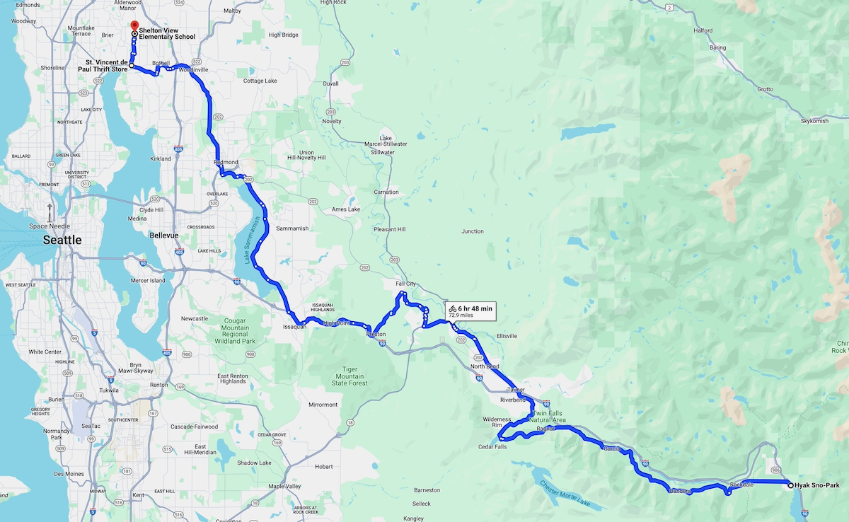trail route from Hyak to Bothell