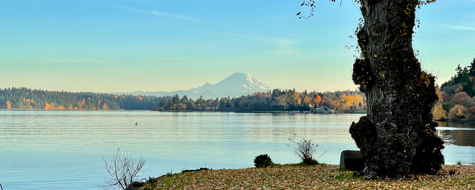 mountain in distance across a placid lake