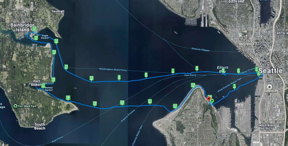 track between Bainbridge Island and Seattle